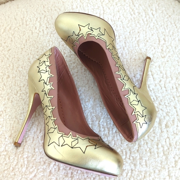 Red Valentino Gold Star-Embellished Women's Heels - Picture 4 of 12